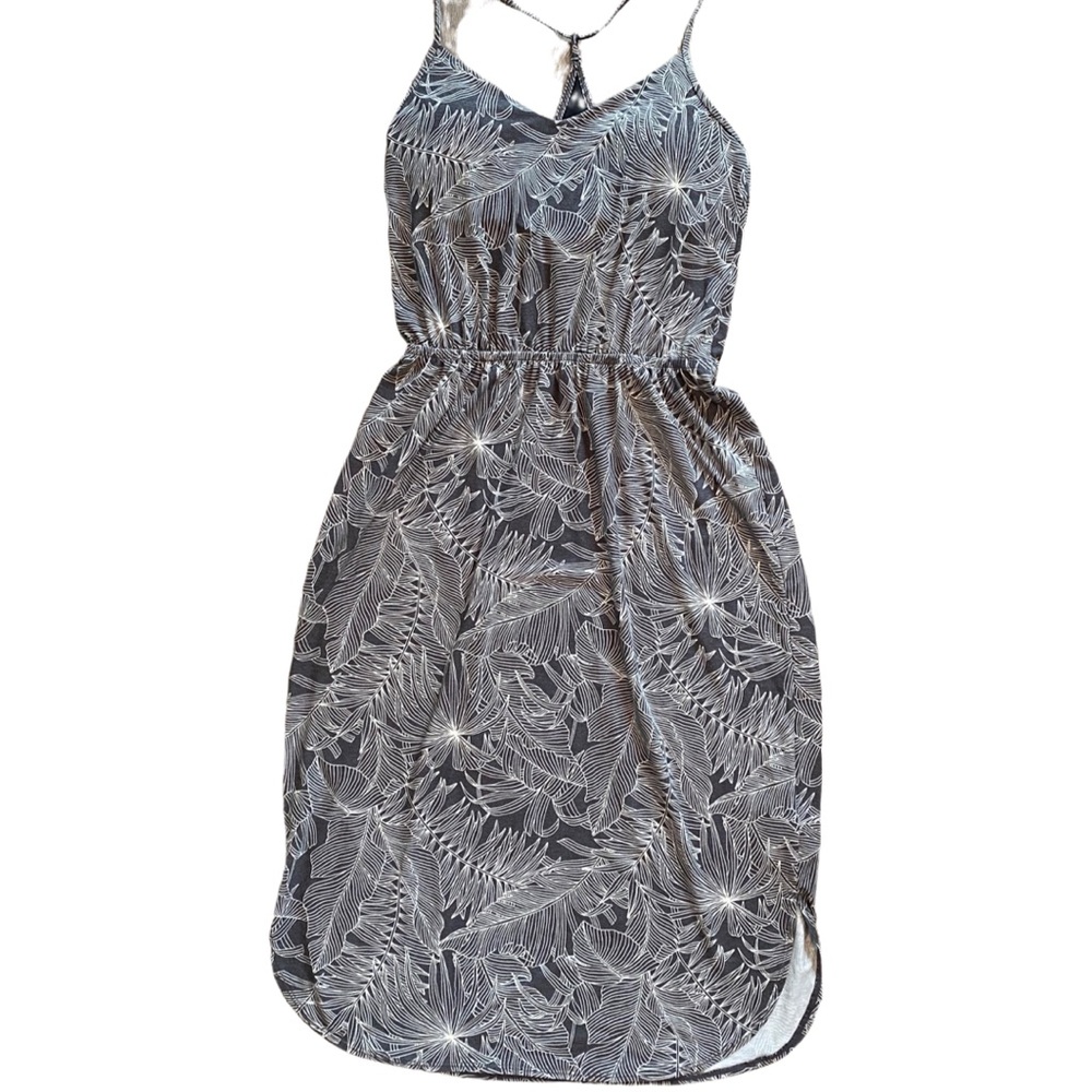 PrAna Gray & White Tropical Leaf Print Racerback Spaghetti Strap Casual Dress - Picture 5 of 9